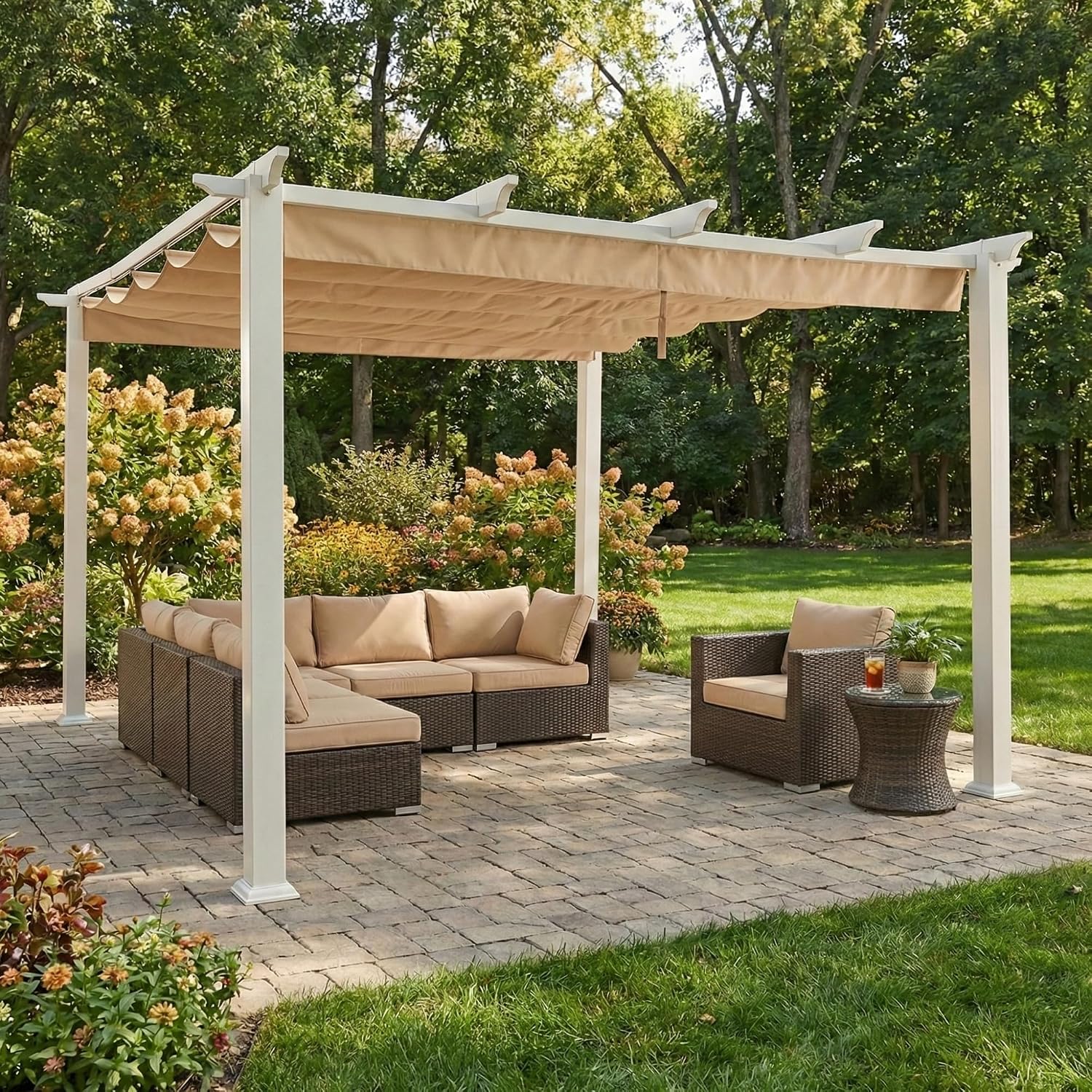 Garden Winds Reinforced RipLock 350 Replacement Canopy Top Cover Compatible with BHG, Meritmoor 9' x 9' Pergola Models BH19-092-099-45, BH17-092-099-59 - Beige