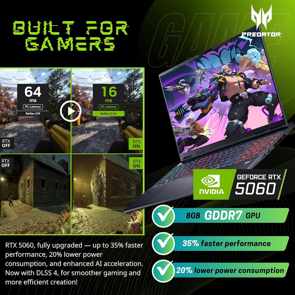 Acer Predator Helios Neo 16S AI Gaming Laptop, 16 240Hz 2.5K OLED, Intel Core Ultra 9 275HX, NVIDIA GeForce RTX 5060, VR Ready, Copilot, Liquid Cooling, Black, Windows 11 Home(64GB DDR5 RAM | 2TB SSD)