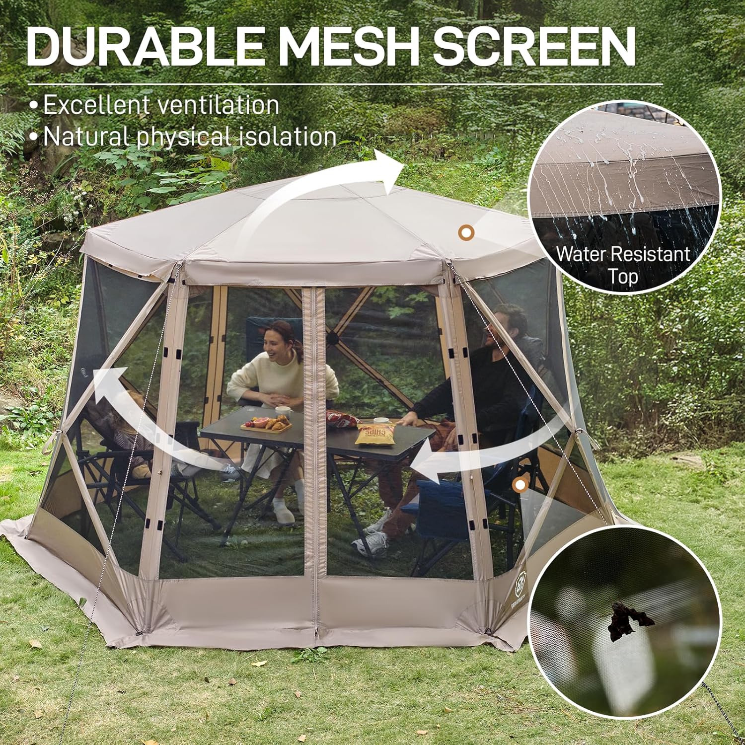 EVER ADVANCED Pop up Screen House Tent for Camping 11.5 x 9.8 ft, Instant Screened Gazebo Canopy with Netting, Portable Shelter Enclosure for Outdoor, Backyard, Khaki
