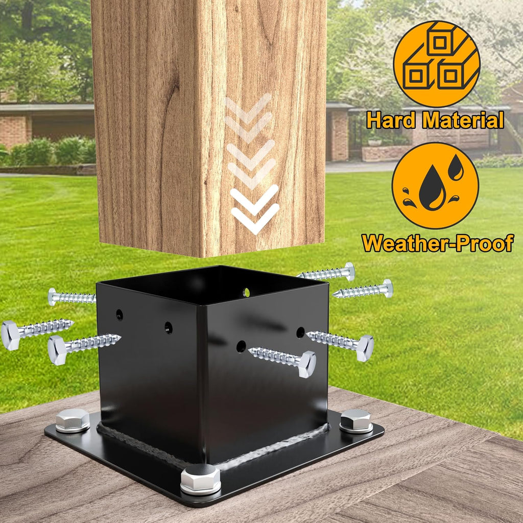 Eapele Pergola Kits with 3-Way/4-Way Corner Brackets and DIY Post Base for 4'x 4' Lumber(Inner 3.65x3.65), Powder Coated Steel Made for Gazebos, Patio Pergolas, Log Cabin Outdoor Pergola Hardware