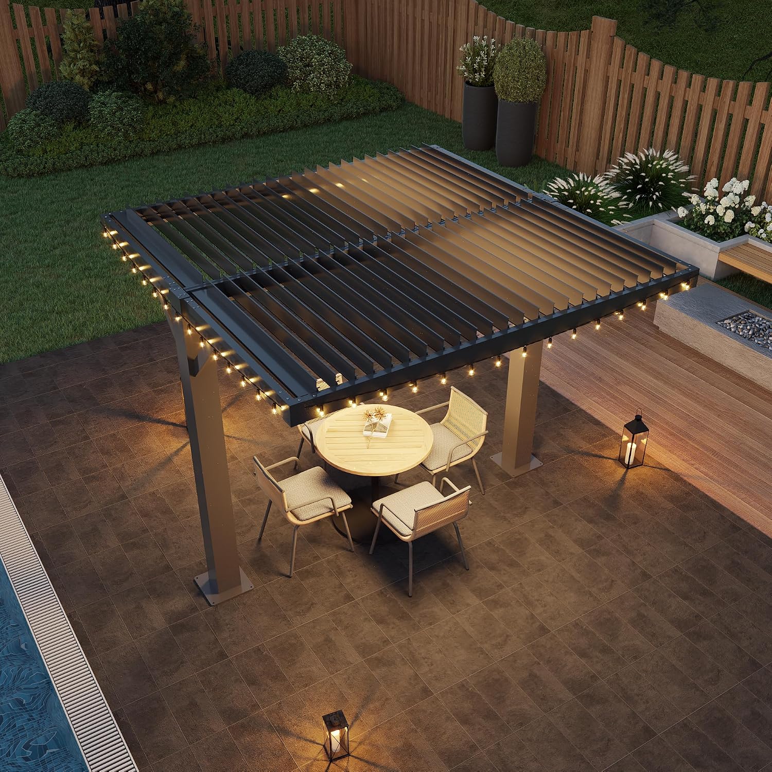 MELLCOM Louvered Pergola 10x10, Outdoor Shade Structure with 6' Aluminum Posts, Modern Aluminum Pergola with Adjustable Roof, Hardtop Gazebo Carport for Patio
