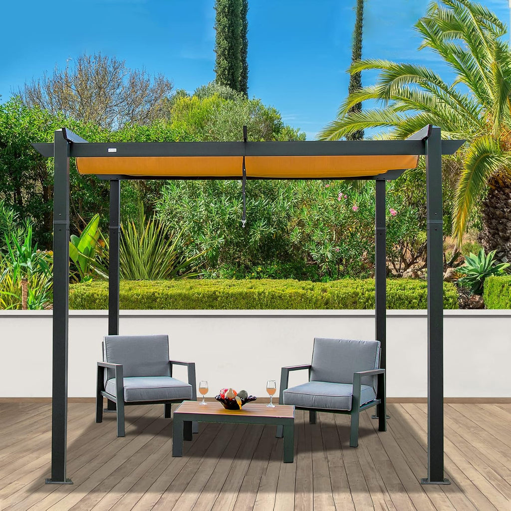 Domi 10'x10' Outdoor Retractable Pergola with Sun Shade Canopy, Pergolas and Gazebos Clearance, Patio Metal Canopy for Deck, Garden, Backyard(Wood-Looking)