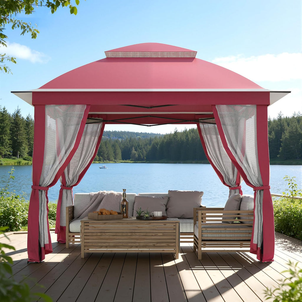 11'X11' Gazebo Pop Up with 4 Sidewalls Mosquito Netting, Heavy Duty Patio Gazebo Canopy Tent with Double Air Roofs for Backyards, Patios, Decks, Gardens, Parks