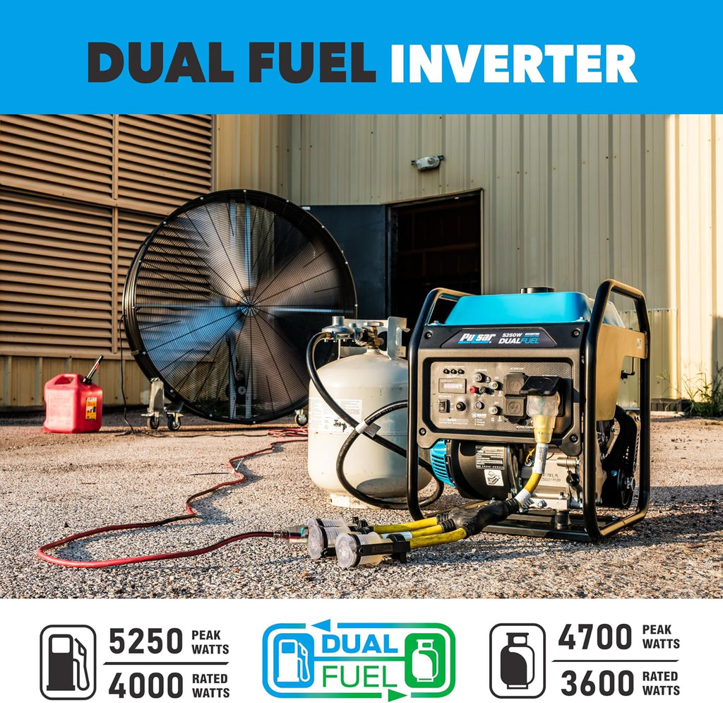 Pulsar PGX5250BiXCO 5250W Dual Fuel Inverter Generator – Gas & Propane, CO Sentry, RV Ready 30A Outlet, Digital Display, Portable Quiet Power for Home Backup, Camping & Jobsite