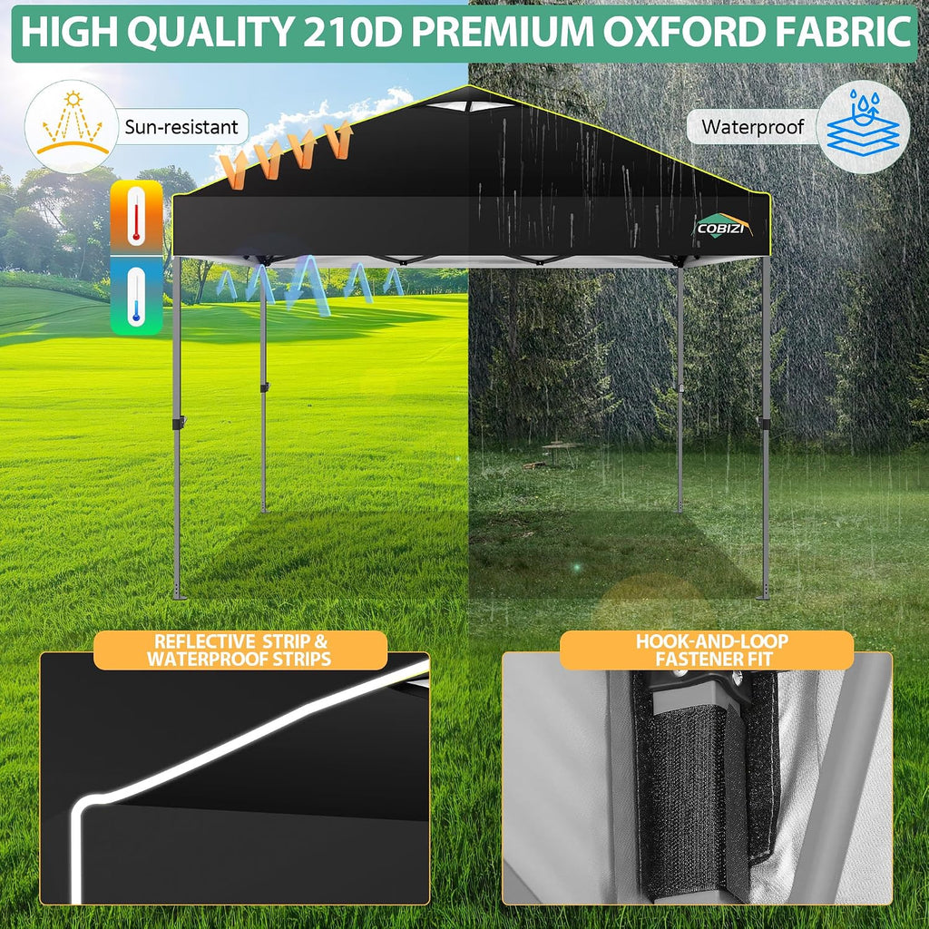 COBIZI Canopy 10x10 Pop Up Canopy Tent 1-Button Push Easy up Outdoor Canopy Instant Portable Commercial Shelter Waterproof UPF50+ Gazebo with Reflective Strip, Air Vent & 4 Sandbags,Black