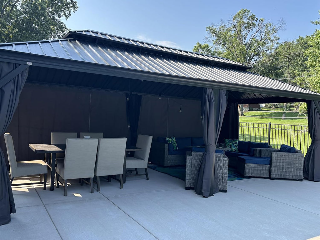 PURPLE LEAF 12' X 24' Large Gazebo with Galvanized Steel Double Roof Outdoor Patio Gazebo for Lawn and Garden Grey