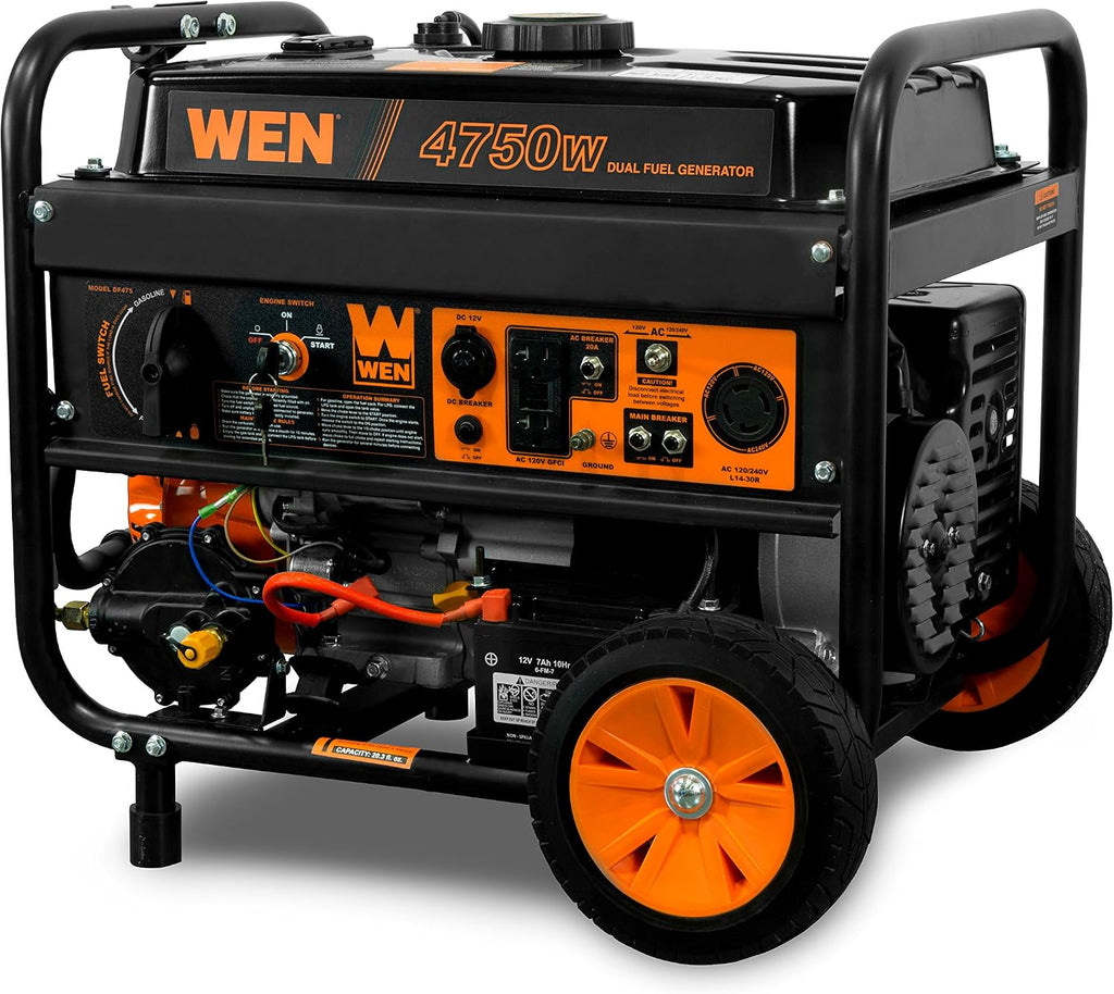 WEN 4,750-Watt 120V/240V Dual Fuel Portable Generator with Wheel Kit and Electric Start (DF475T)