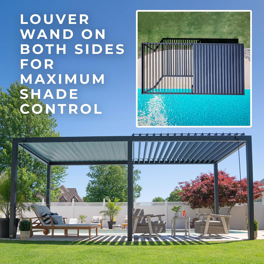Backyard Discovery Sarasota 20' x 10' Galvanized Steel Louvered Pergola Kit with Adjustable Roof, Shade, Rain Protection, High-Wind Rating, Gutter System for Outdoor Patio, Garden, Deck, Entertaining