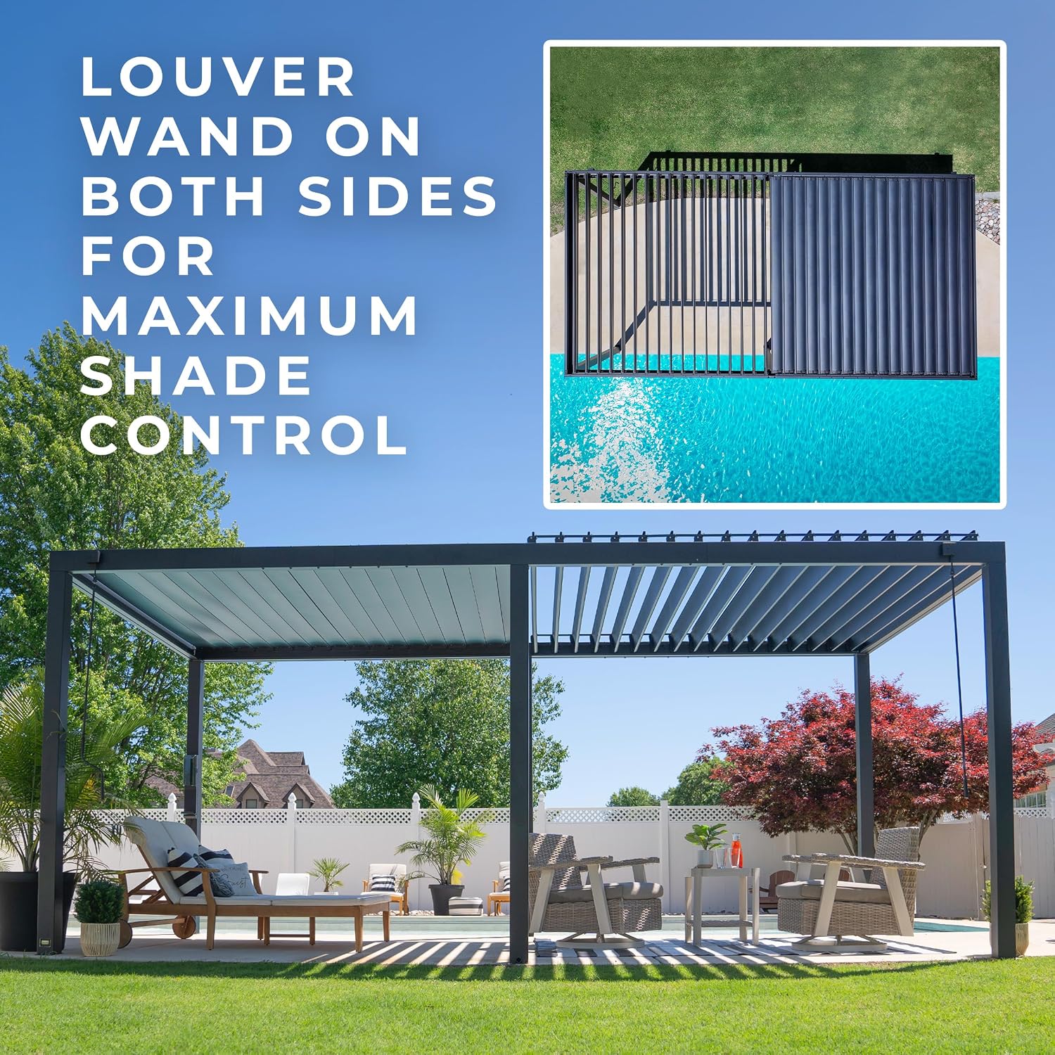 Backyard Discovery Sarasota 20' x 10' Galvanized Steel Louvered Pergola Kit with Adjustable Roof, Shade, Rain Protection, High-Wind Rating, Gutter System for Outdoor Patio, Garden, Deck, Entertaining