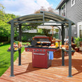Domi 8x5FT Hardtop Grill Gazebo, Outdoor BBQ Gazebo with 2 Side Shelves and Bottle Opener, Outdoor Grill Canopy with Galvanized Steel Double Roof for Patio Lawn Backyard Deck, Grey