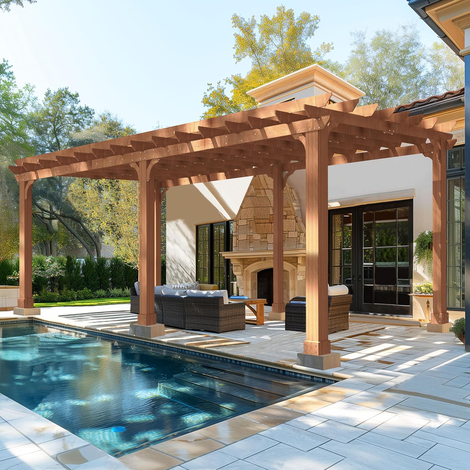 MUPATER 12x20 FT Cedar Wooden Pergola Gazebo for Patio, Stakes Included, Quality Supported Structure, Snow and Wind Supported, Outdoor Pergola Garden Shelter Cedar Framed for Backyard, Deck, Garden