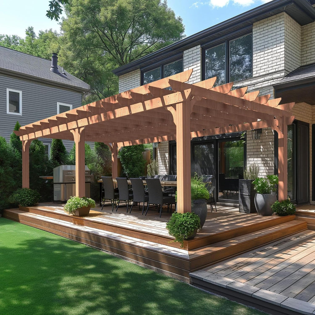 MUPATER 12x20 FT Retratable Wooden Pergola Gazebo for Patio Stakes, Quality Supported Structure, Snow and Wind Supported, Outdoor Pergola Garden Shelter Cedar Framed for Backyard,Deck,Garden