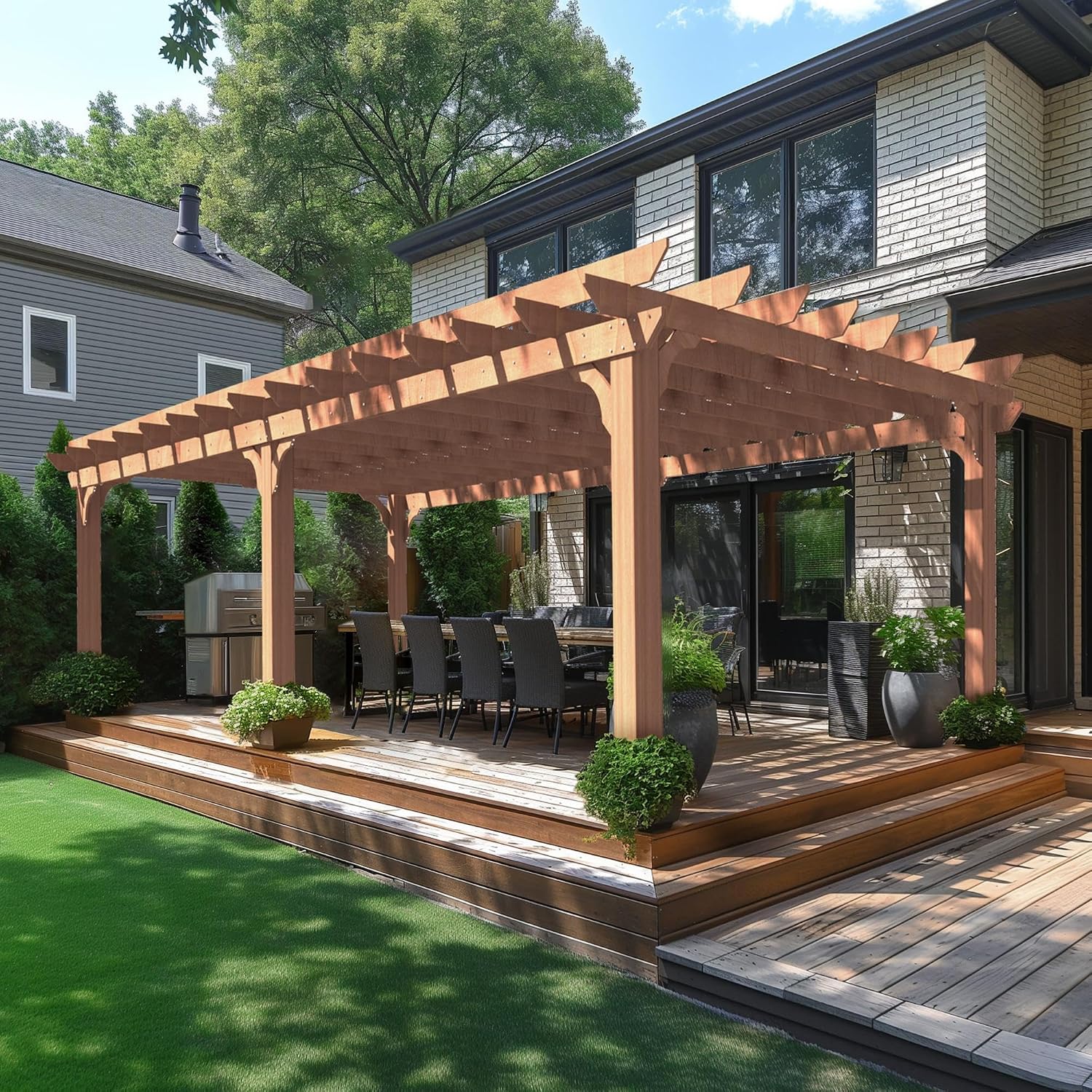 MUPATER 12x20 FT Retratable Wooden Pergola Gazebo for Patio Stakes, Quality Supported Structure, Snow and Wind Supported, Outdoor Pergola Garden Shelter Cedar Framed for Backyard,Deck,Garden