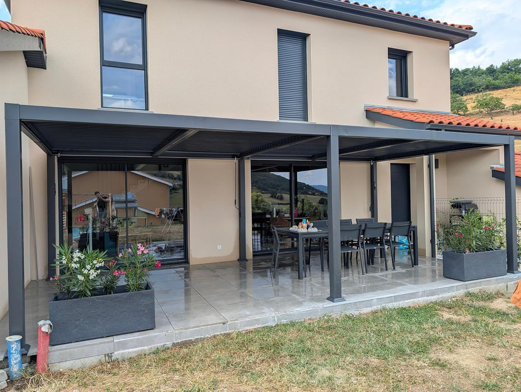PURPLE LEAF Louvered Pergola 92KS 11.5' x 23.5' with LED Strip Lights Oversized Aluminum Outdoor Pergola with Adjustable Louvered Roof for Patio Deck Garden Yard Gray