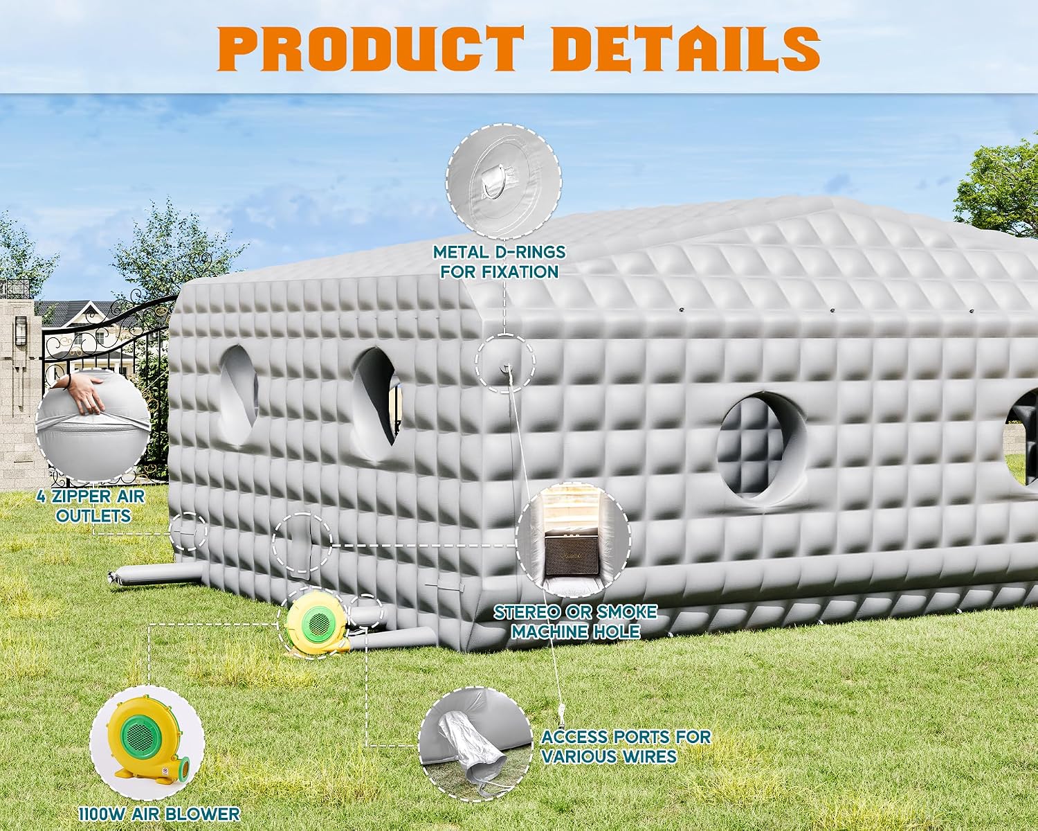 SPECRAFT 33x20x13 FT Large Inflatable Night Club Tent for Adults, Space Capsule Inflatable Nightclub with 6 Windows & Movie Screen Hooks, Event Tent for Backyard Party, Silver