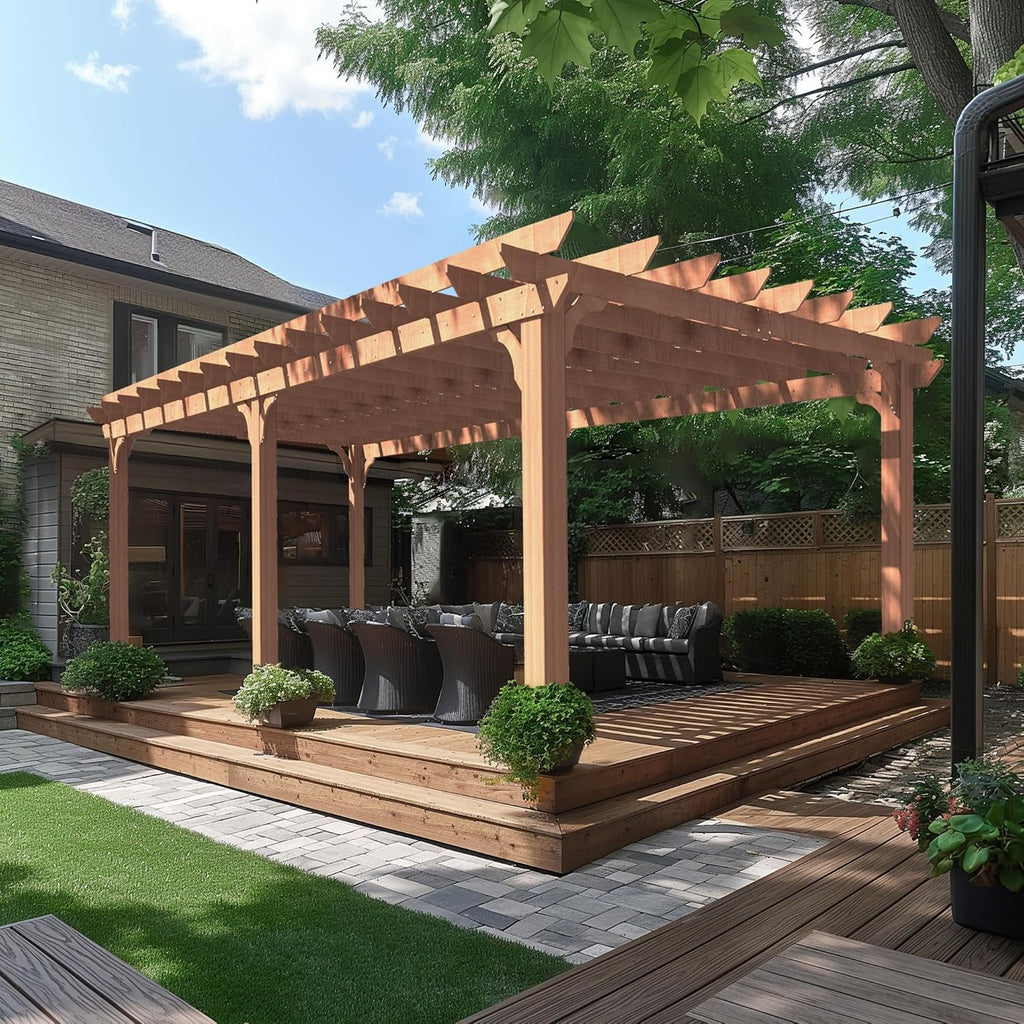 MUPATER 12x20 FT Retratable Wooden Pergola Gazebo for Patio Stakes, Quality Supported Structure, Snow and Wind Supported, Outdoor Pergola Garden Shelter Cedar Framed for Backyard,Deck,Garden