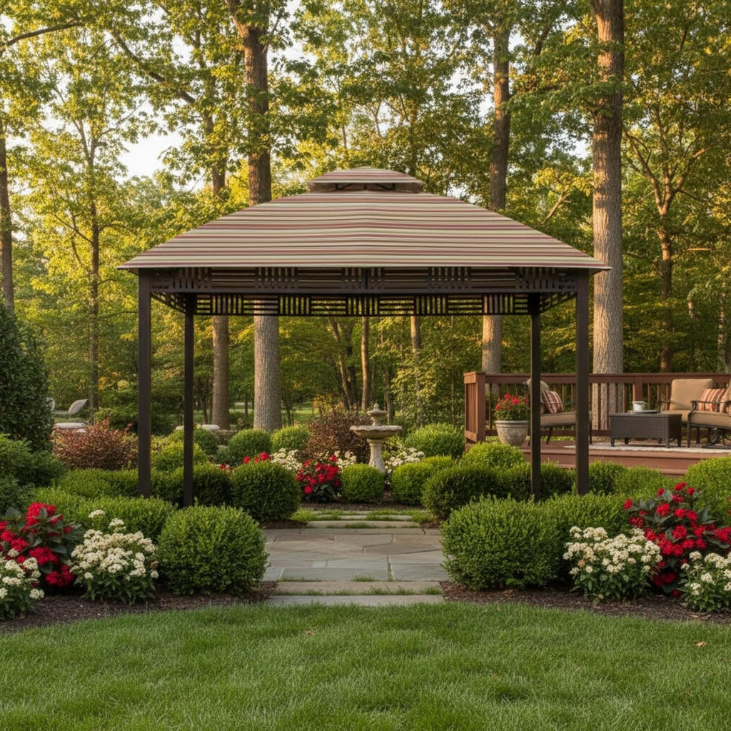 Garden Winds Durable 350 Replacement Canopy Top Compatible with Westbrook 10' x 12' Gazebo Model A101007903 - Stripe Canyon
