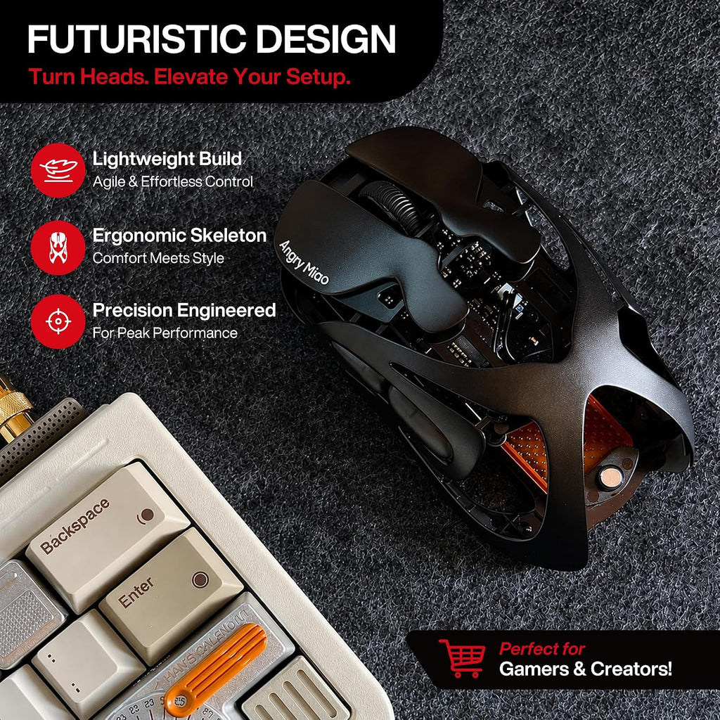 Angry miao AM Infinity Wireless Gaming Mouse, 49g Magnesium-Aluminum, PAW3950 30K DPI, 8K Polling, Anti-Double Click Optical-Micro Switches, Hot-Swap Battery, Tri-Mode RGB Programmable Mouse for FPS