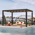 LVUYOYO Outdoor Louvered Pergola 10' x 13' with LED String Lights, Aluminum Pergola with Adjustable Roof, Waterproof Metal Gazebo for Patio, Backyard, Garden, Deck (10x13FT with Lights)