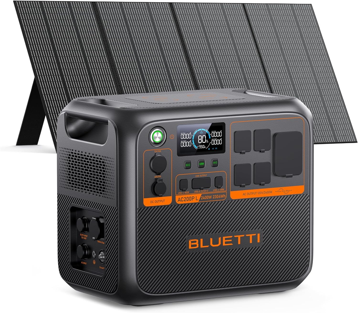 BLUETTI AC200PL Solar Generator with 350W Solar Panel (Ship Separately), 2304Wh LFP Battery Backup, Expandable to 8448Wh, 4 2400W AC Outlets (3600W Power Lifting), TT30 Output for RV, Camping, Outage