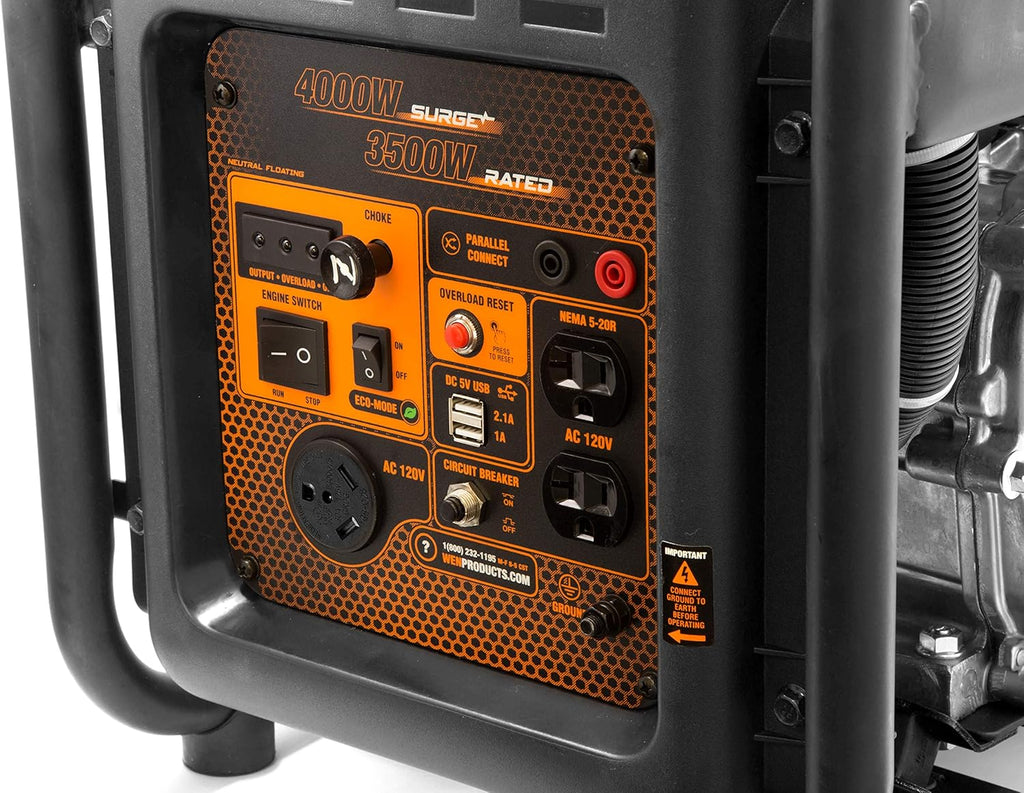 WEN GN400i RV-Ready 4000-Watt Open Frame Inverter Generator, CARB Compliant, Black/orange
