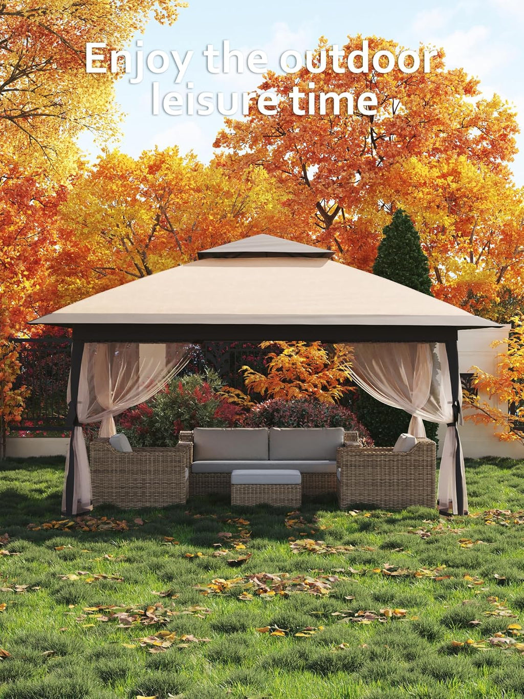 Garvee 13x13FT Pop Up Gazebo,Canopy Tent with Mosquito Netting,Outdoor Patio Gazebo,Backyard Tent for Party,Wedding,Outdoor Dining(Khaki)