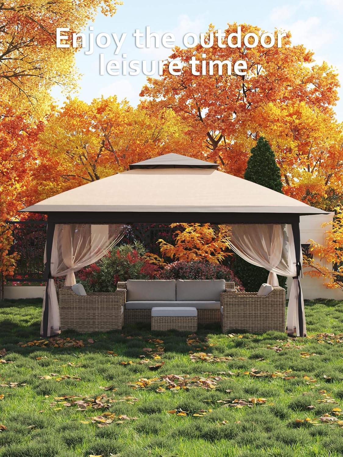Garvee 13x13FT Pop Up Gazebo,Canopy Tent with Mosquito Netting,Outdoor Patio Gazebo,Backyard Tent for Party,Wedding,Outdoor Dining(Khaki)
