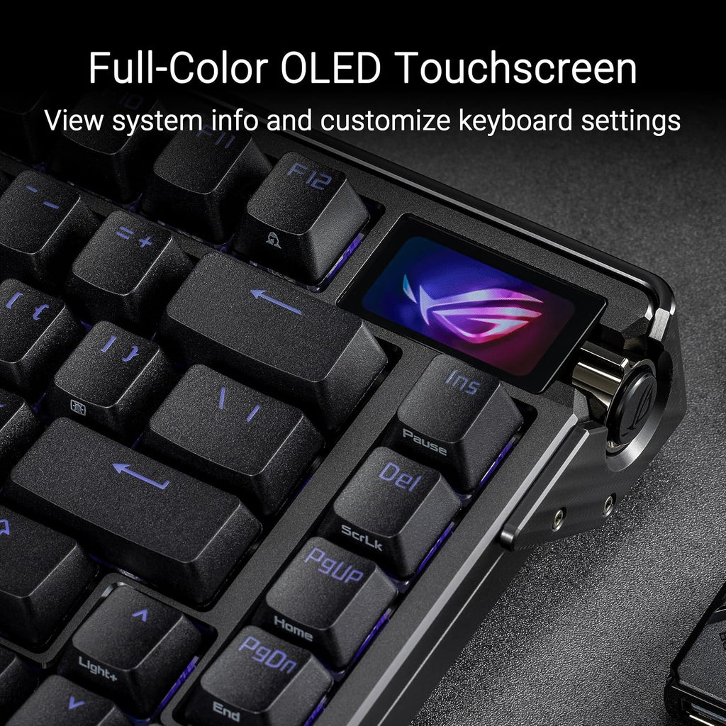 ASUS ROG Azoth Extreme Wireless Mechanical Gaming Keyboard – 75% TKL, ROG NX Storm Clicky Switches, PBT Keycaps, Aluminum Chassis, Carbon Fiber, Gasket Mount, Color OLED Screen, PC/Mac Support - Black