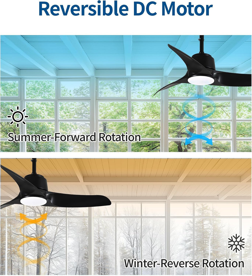 42' Outdoor Ceiling Fans with Lights, IP66 Wet Rated Waterproof Ceiling Fan with Remote Control, 6-Speed DC Motor, Farmhouse Gazebo Fan for Porch Patios Pavilion (Black)