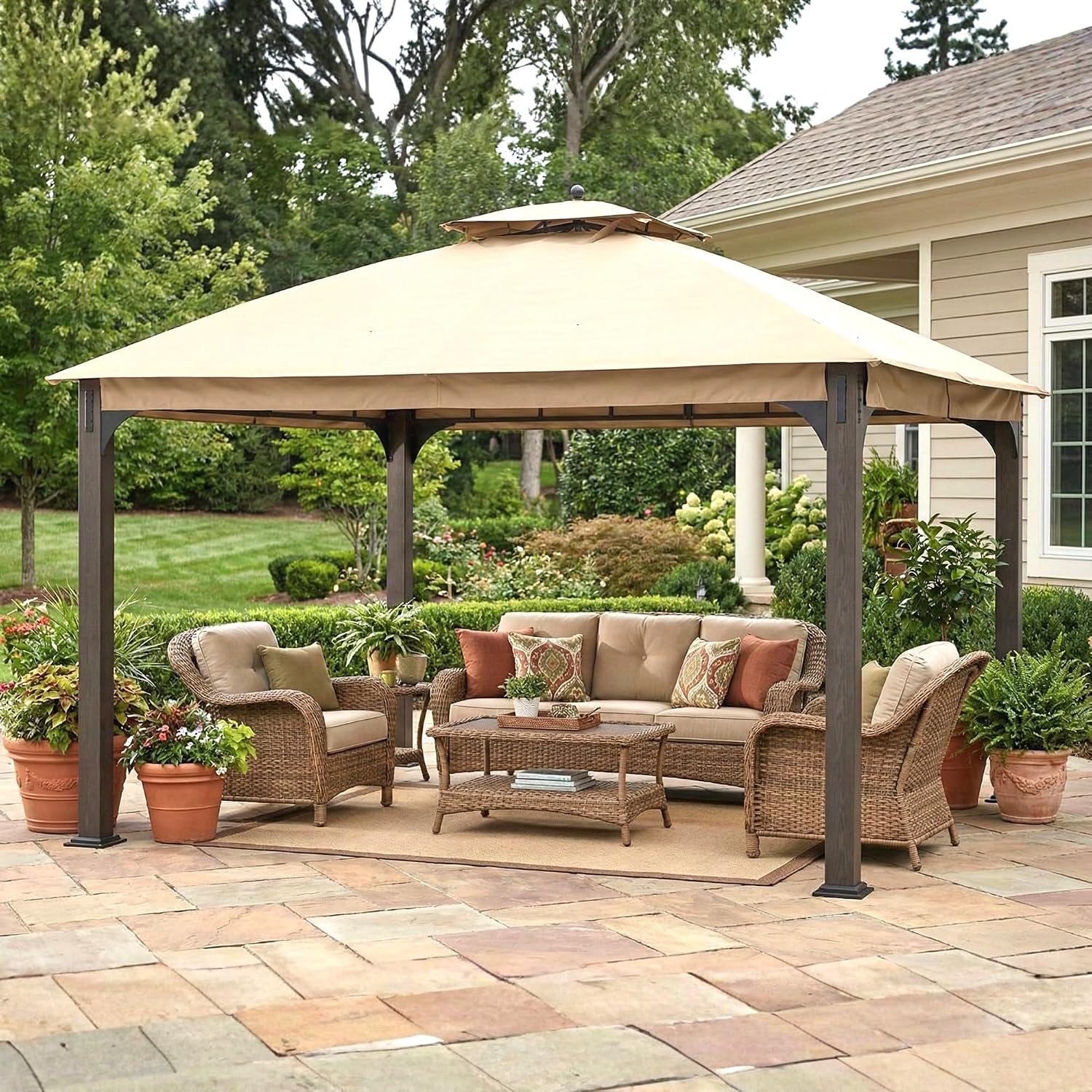 Garden Winds Reinforced Replacement Canopy Top Cover Compatible with The L-GZ1140PST Shadow Creek 10' x 12' Gazebo - Classic Sand, Riplock 350