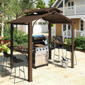 Domi 8x5FT Hardtop Grill Gazebo, Outdoor BBQ Gazebo with 2 Side Shelves and Ceiling Hook, Metal Grill Canopy with Galvanized Steel Double Roof for Patio Lawn Patio Backyard Deck, Brown