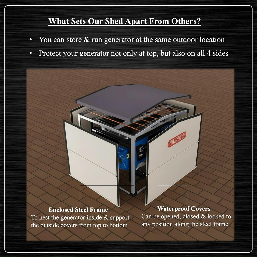 Generator Shed For Storing & Running Generator Outdoor - Combining Generator Covers While Running & Generator Covers for Outside Storage into one (GCL)