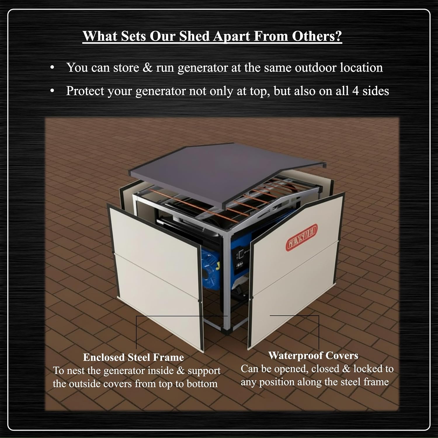Generator Shed For Storing & Running Generator Outdoor - Combining Generator Covers While Running & Generator Covers for Outside Storage into one (GCL)