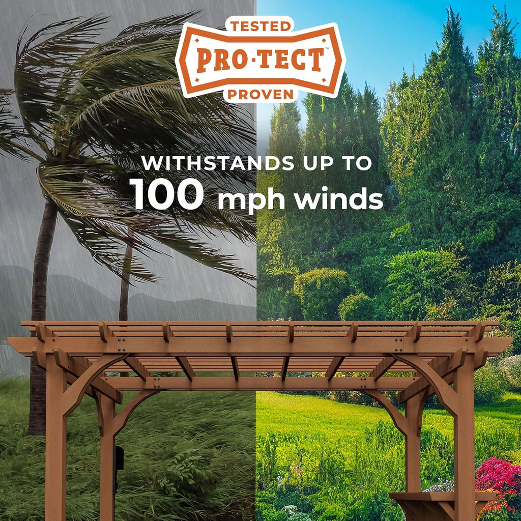 Backyard Discovery Ashland 14' x 10' Cedar Wood Pergola Kit with Trellis Roof, Built-In Bar Top, All-Season Durability, High-Wind Rating, PowerPort, Shade for Outdoor Patio, Deck, Garden, Entertaining