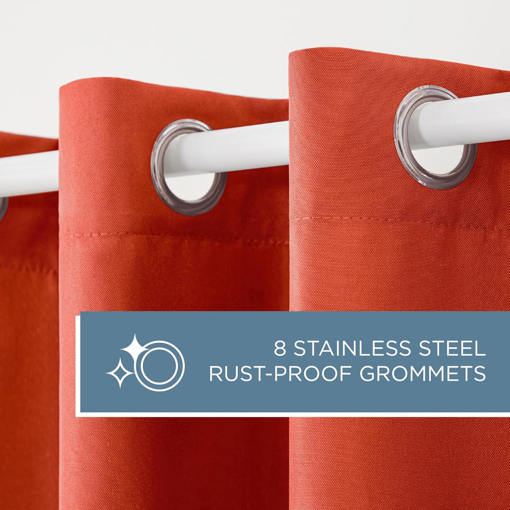 TOWN & COUNTRY BASICS Cabana Solid Heavyweight Indoor Outdoor Curtains, Light Filtering Opacity with Grommet Top, Water Repellent, 54'x84', Mecca Orange (Pack of 12)