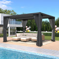LVUYOYO Louvered Pergola 10' x 12', Outdoor Pergola with Adjustable Roof, Patio Aluminum Frame Metal Gazebo with Curtains and Netting for Patio, Backyard, Garden, Deck (Black)