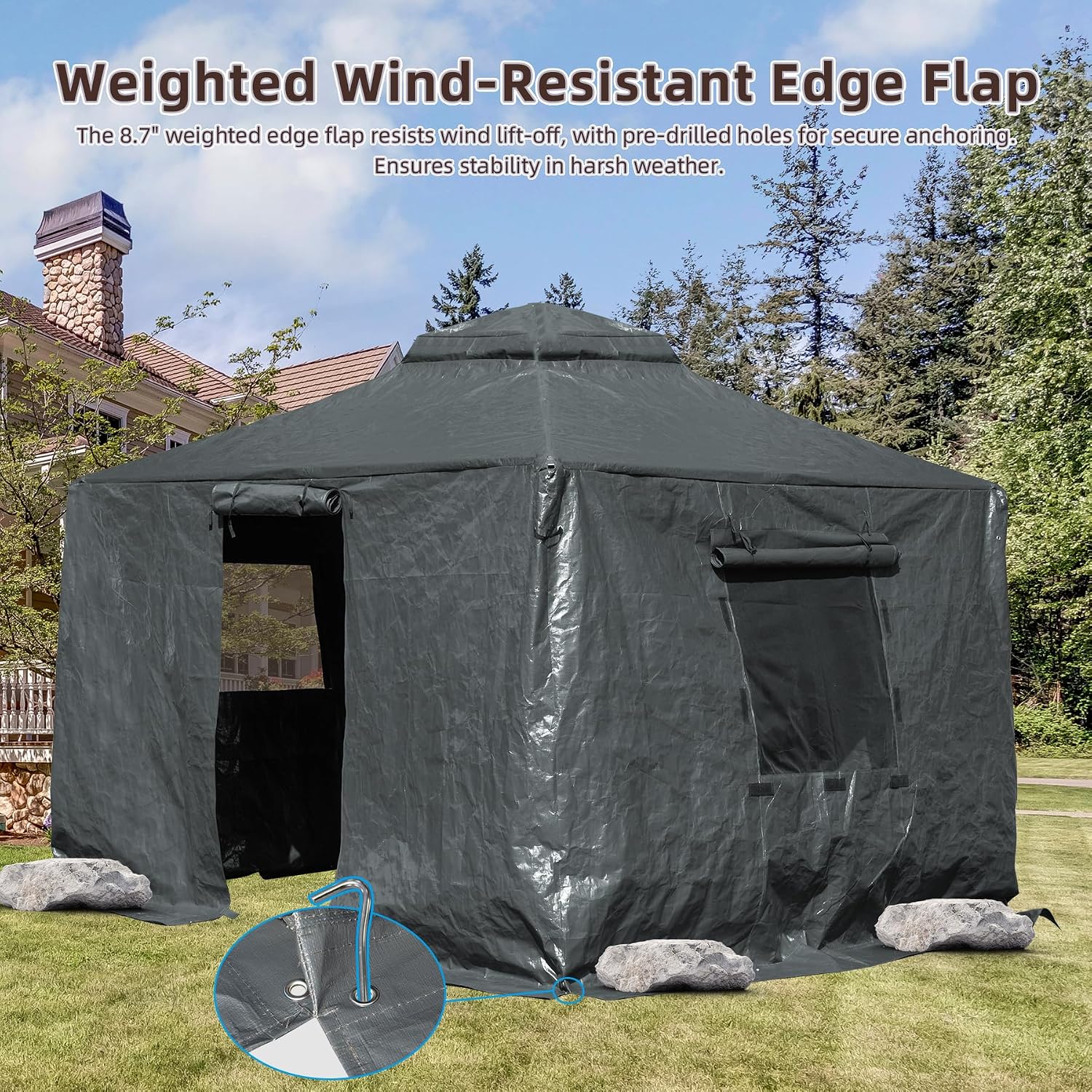 Domi 10' x10' Winter Gazebo Cover for Hardtop Gazebos, Universal Gazebo Cover with Sidewalls and Mesh Windows, All Season Waterproof Enclosed Cover for Outdoor, Gray