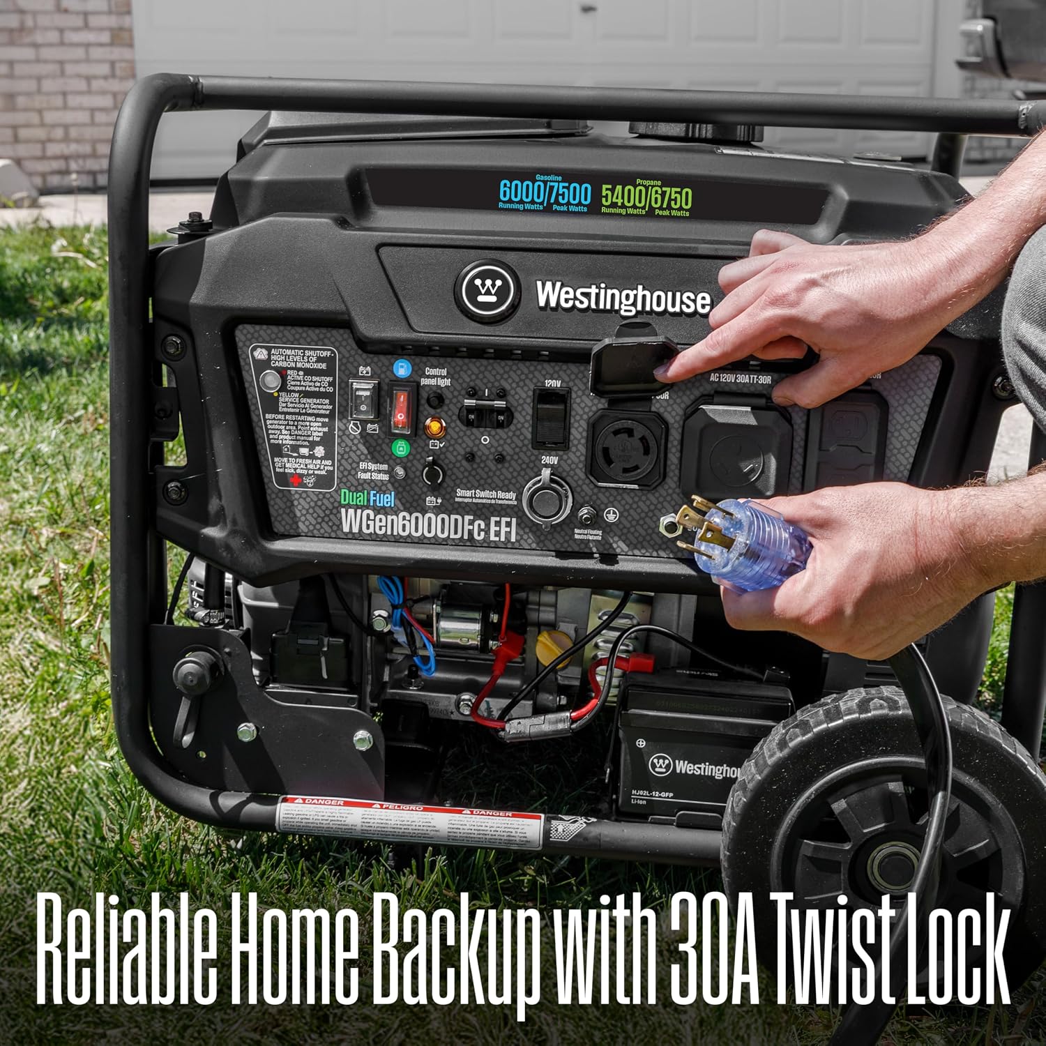 Westinghouse 7500 Peak Watt EFI Dual Fuel Home Backup Portable Generator, Remote Electric Start, Transfer Switch Ready, Gas and Propane Powered, CO Sensor, CARB Compliant