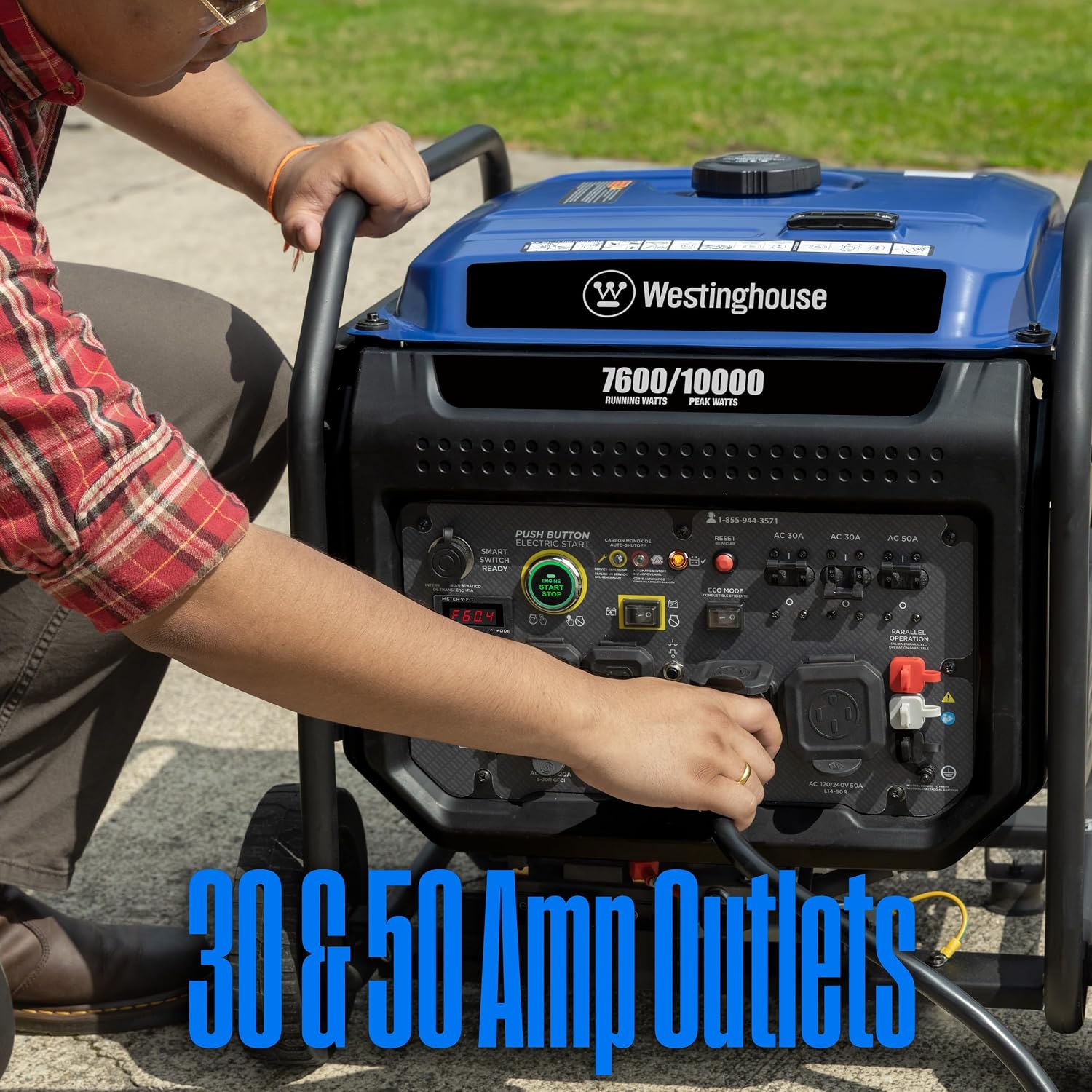 Westinghouse 10000 Peak Watt Portable Open Frame Inverter Generator, Remote Electric Start with Auto Choke, Transfer Switch Ready, Gas Powered, CO Sensor