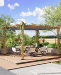 Garvee 10x13 ft Outdoor Pergola with Retractable Canopy – Upgraded Aluminum Faux Wood Grain Metal Patio Pergola for Modern Backyard Deck, Porch, Grape Trellis in Grey