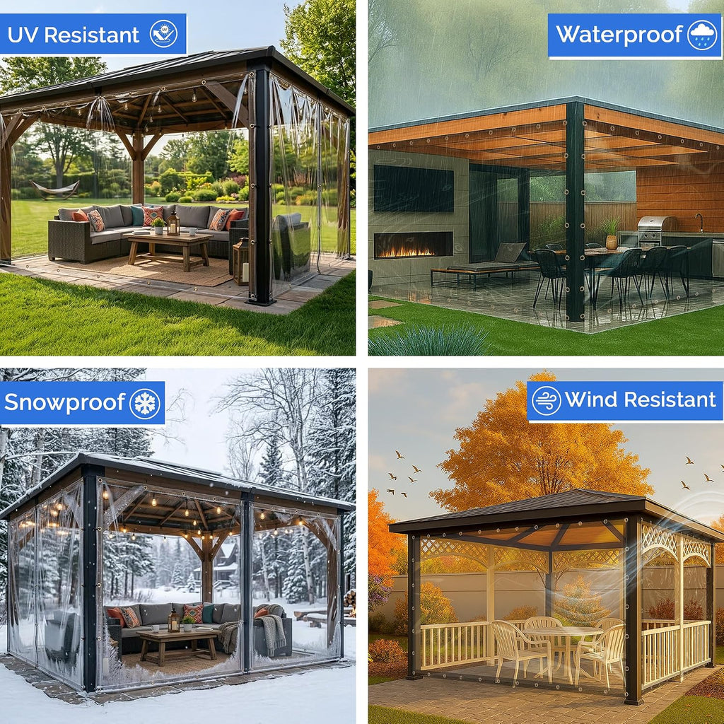 Covers & All Outdoor Clear Curtains for Patio Waterproof – 18 oz Outdoor Tarp Clear Vinyl Curtains, Gazebo Curtains with Brass Grommets for Pergola, Porch & Patio Walls for Winter (10 x 10 ft)