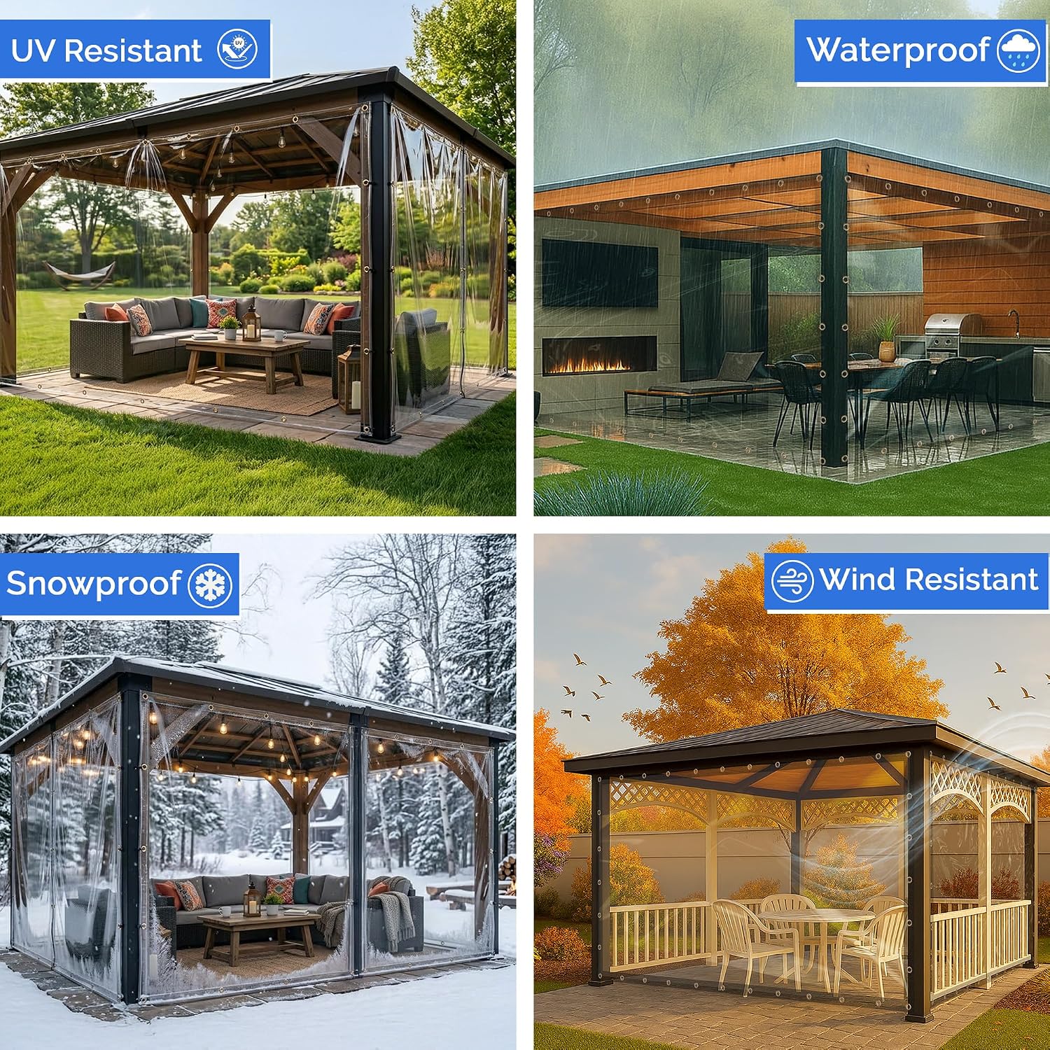 Covers & All Outdoor Clear Curtains for Patio Waterproof – 18 oz Outdoor Tarp Clear Vinyl Curtains, Gazebo Curtains with Brass Grommets for Pergola, Porch & Patio Walls for Winter (10 x 10 ft)