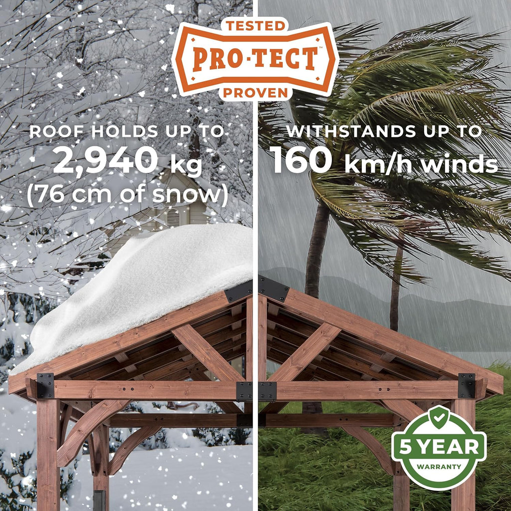Backyard Discovery Arlington 12' x 10' Cedar Wood Outdoor Gazebo Pavilion with Hardtop Galvanized Steel Peak Roof, Snow Support, Wind Resistance, PowerPort, Shade for Garden, Patio, Deck, Entertaining