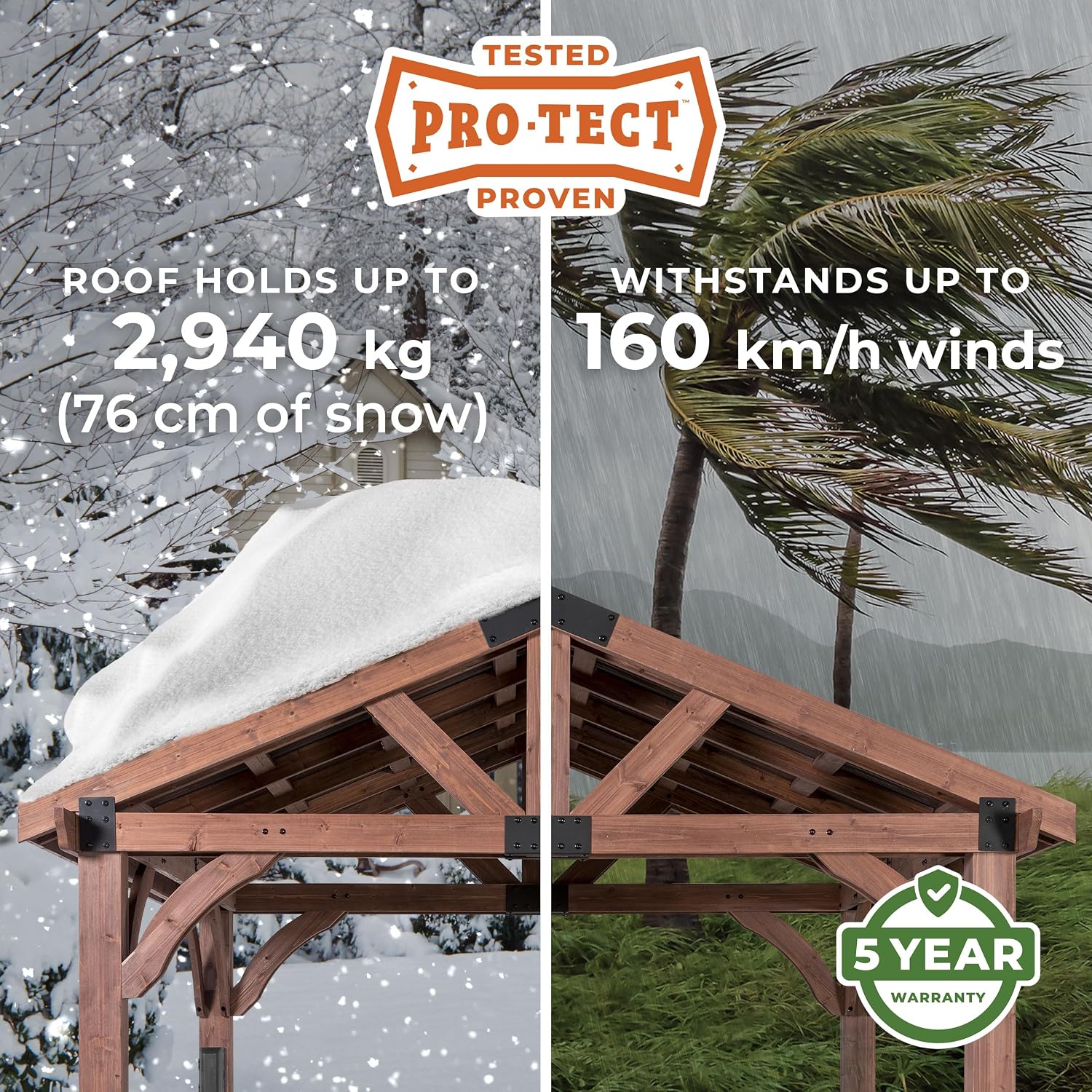 Backyard Discovery Arlington 12' x 10' Cedar Wood Outdoor Gazebo Pavilion with Hardtop Galvanized Steel Peak Roof, Snow Support, Wind Resistance, PowerPort, Shade for Garden, Patio, Deck, Entertaining