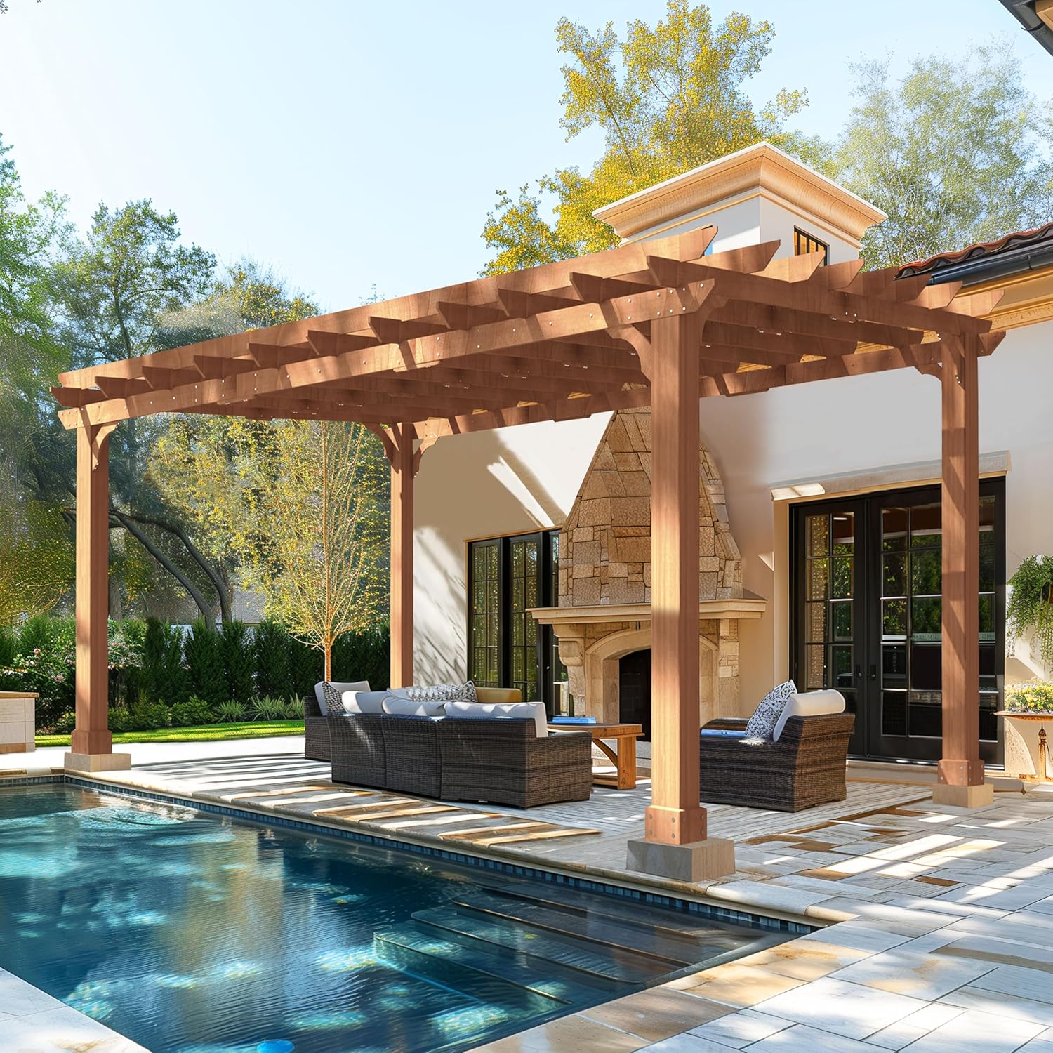 MUPATER 12' x16' Wooden Pergola Kit with Stakes, High Snow & Wind Supported Structure, All Cedar Wood Outdoor Pergola Garden Shelter with Cedar Framed for Backyard, Deck, Lawn
