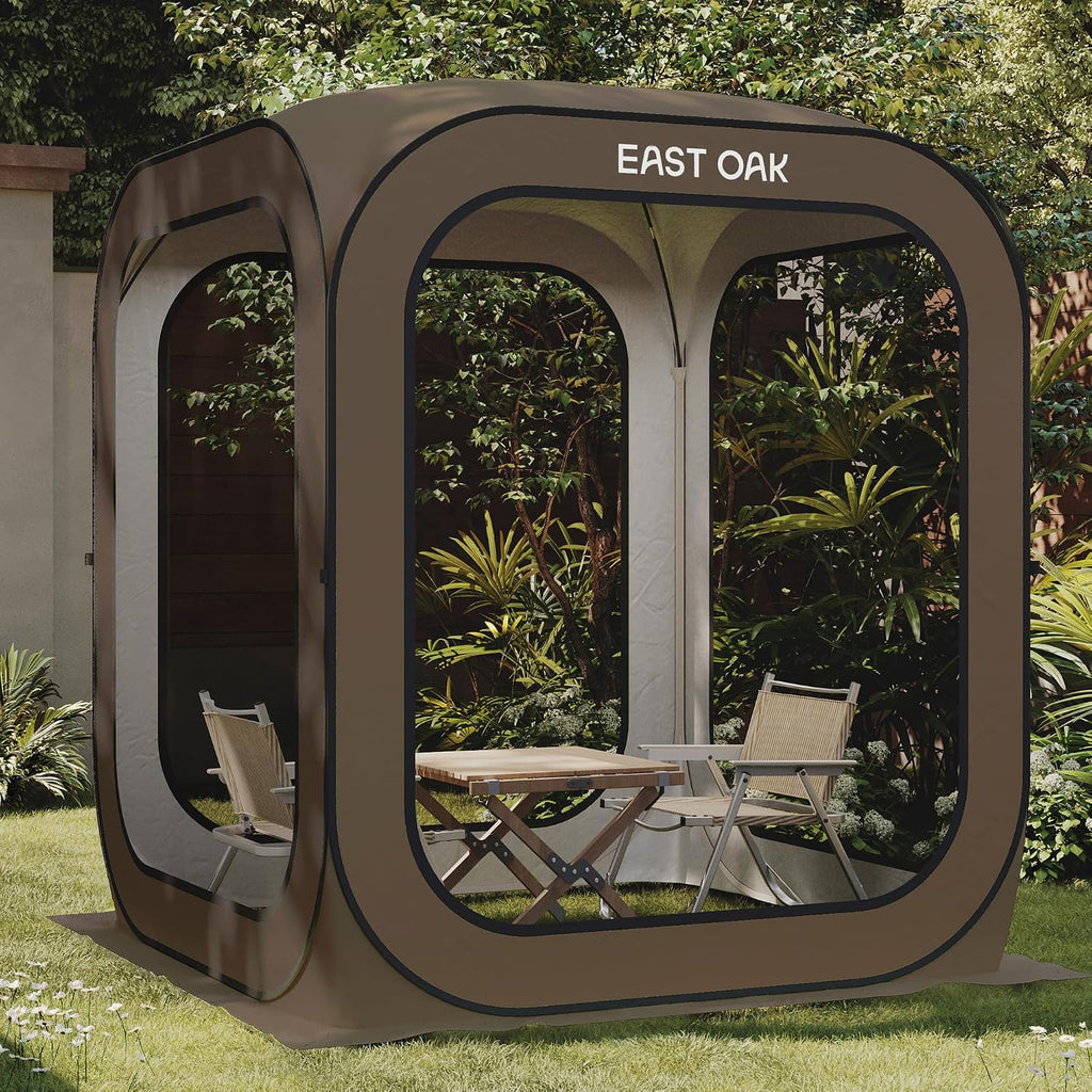 East Oak Screen House Tent Pop-Up, Portable Screen Room Canopy Instant Screen Tent 6 x 6 FT with Carry Bag for Patio, Backyard, Deck & Outdoor Activities, Beige