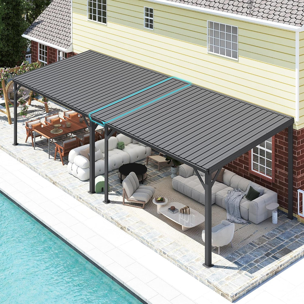 Domi Wall Mounted Gazebo Connector Kit for 8ft Width Outdoor Lean-to Gazebos, Pre-Assembled Rustproof Expansion Linker for 8'x8' and 8'x10' Hardtop Gazebos, Gray
