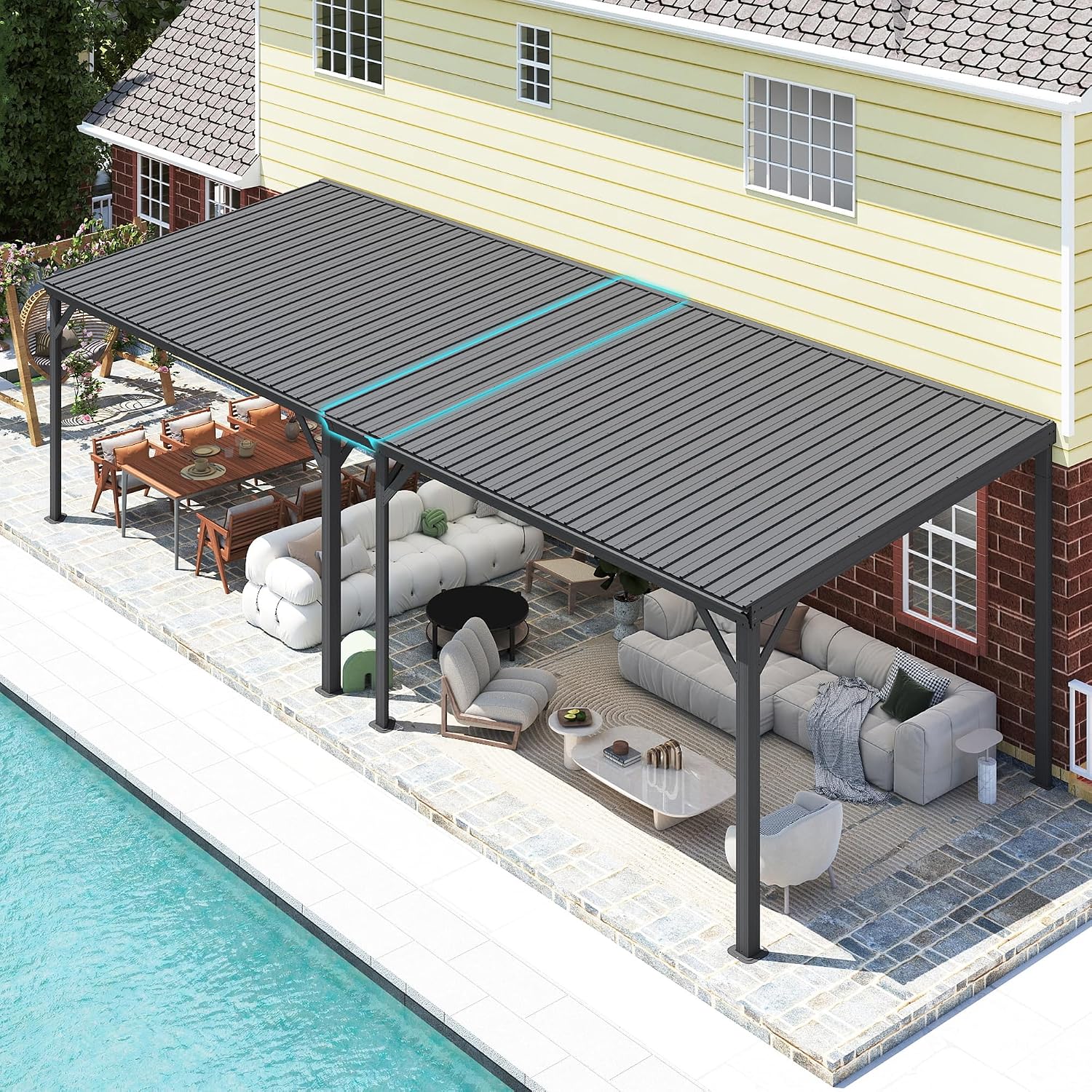 Domi Wall Mounted Gazebo Connector Kit for 8ft Width Outdoor Lean-to Gazebos, Pre-Assembled Rustproof Expansion Linker for 8'x8' and 8'x10' Hardtop Gazebos, Gray