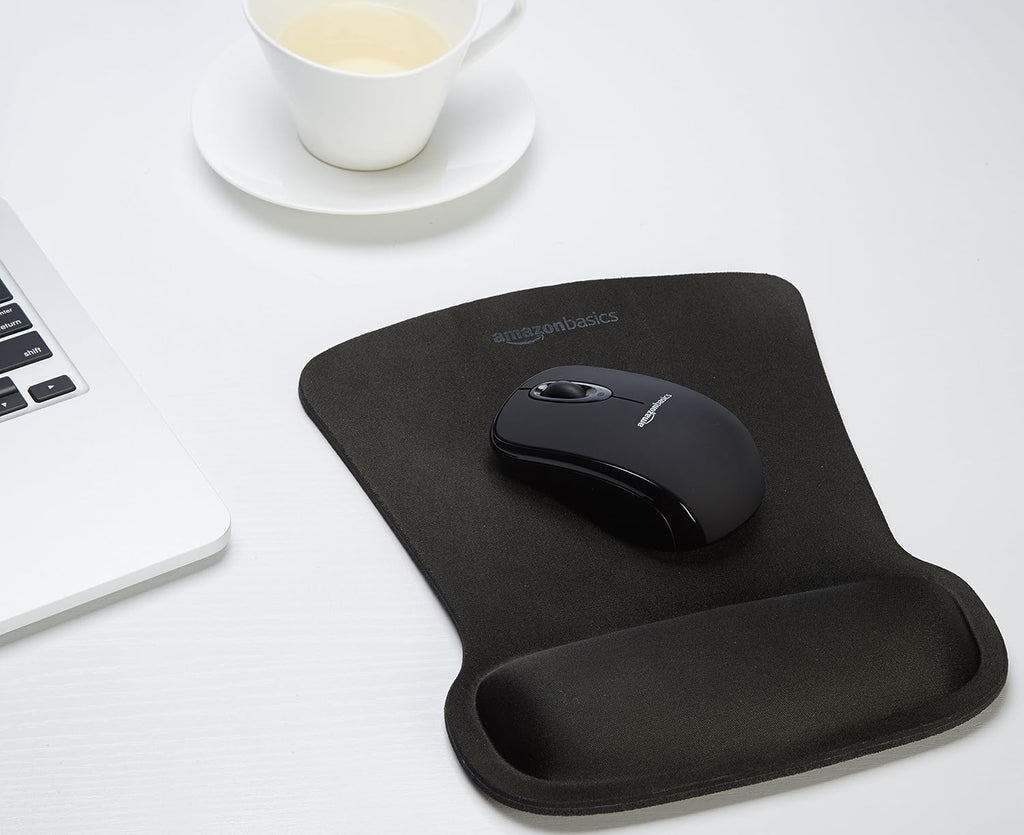 Amazon Basics Rectangular Gel Computer Mouse Pad with Wrist Support Rest, Non-Slip, Smooth Surface, Small, Black, 20-Pack