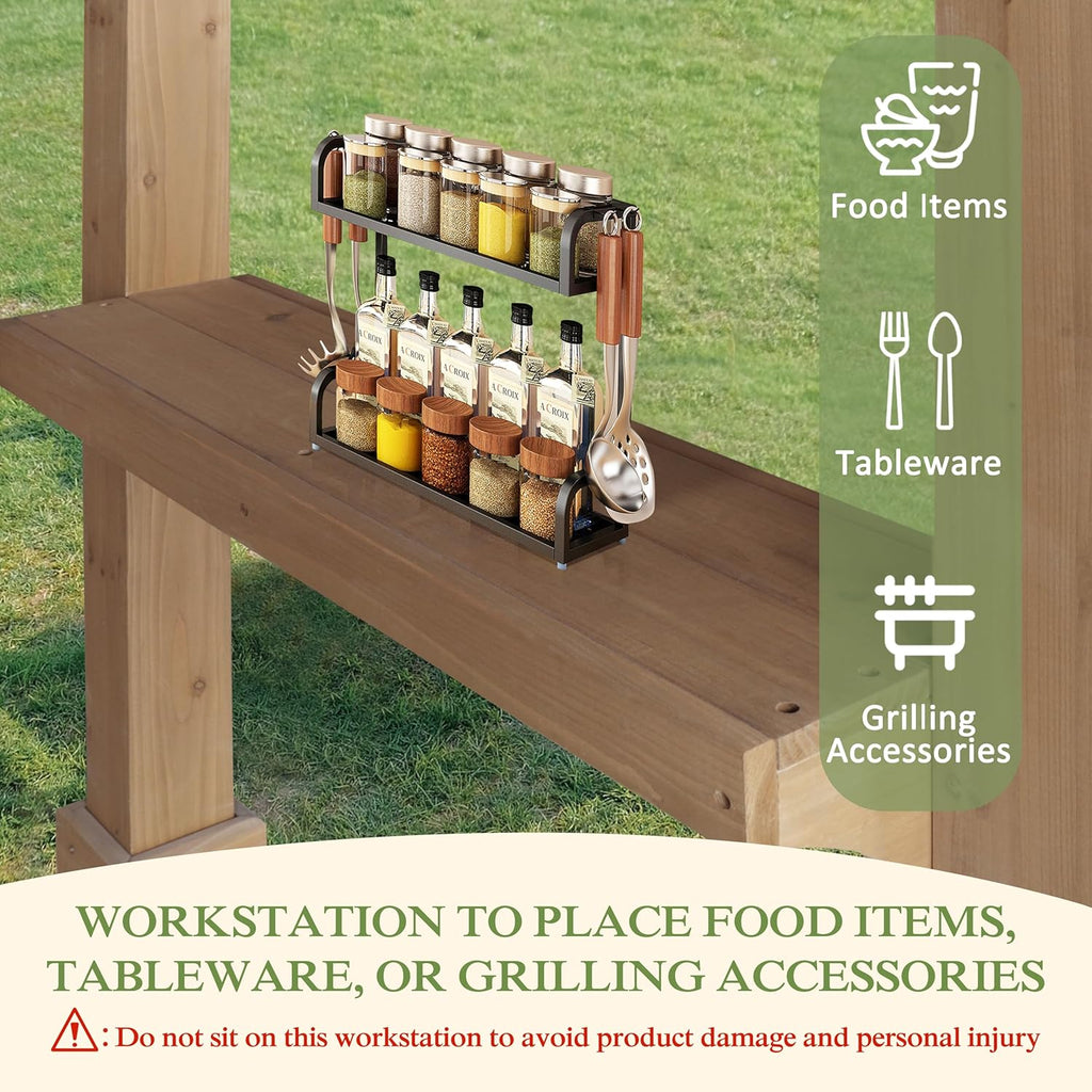 MUPATER 8' x 5' Wooden Grill Gazebo with Sloping Metal Roof, Hard Top Grill Gazebo with 2 Side Shelves, Suitable for Full-Size Grill, BBQ Canopy for Outdoor Patio, Lawn, Garden, Backyard